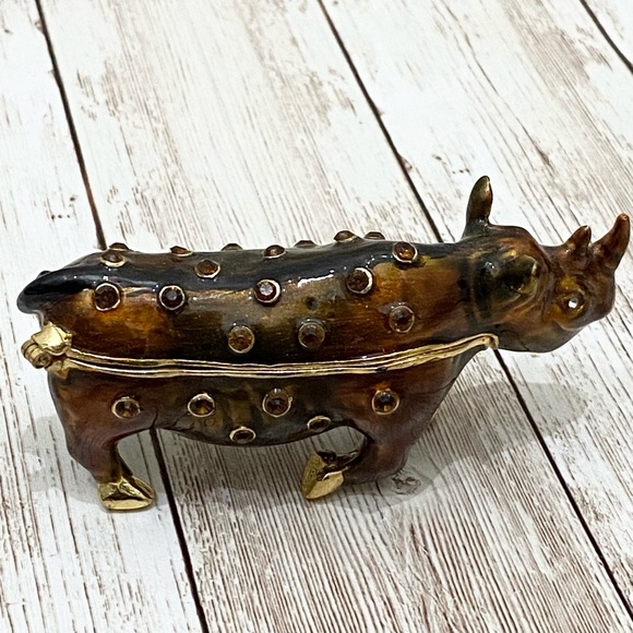 Artform Black Rhino Rhinoceros Enamel Trinket - Picture 5 of 13
